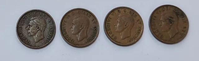 Canada 🇨🇦 One Cent (Lot Of Four Coins) 1942-1951 (King George Vi)