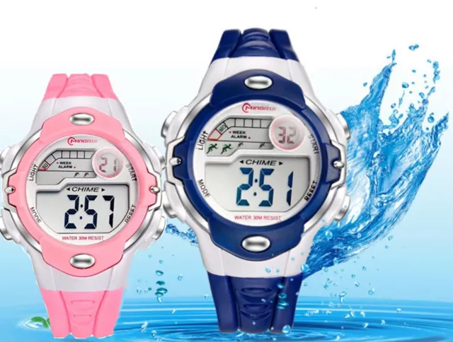 AU Boys Kids Girls Digital Sports Waterproof Swim alarm Wrist Watch 4-13Years