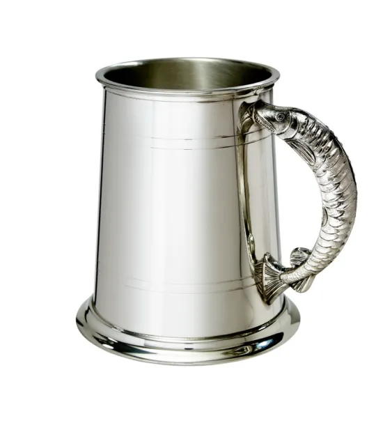NEW Personalised 1 Pint Fish Handle Polished Pewter Tankard Any Message Engraved 3
