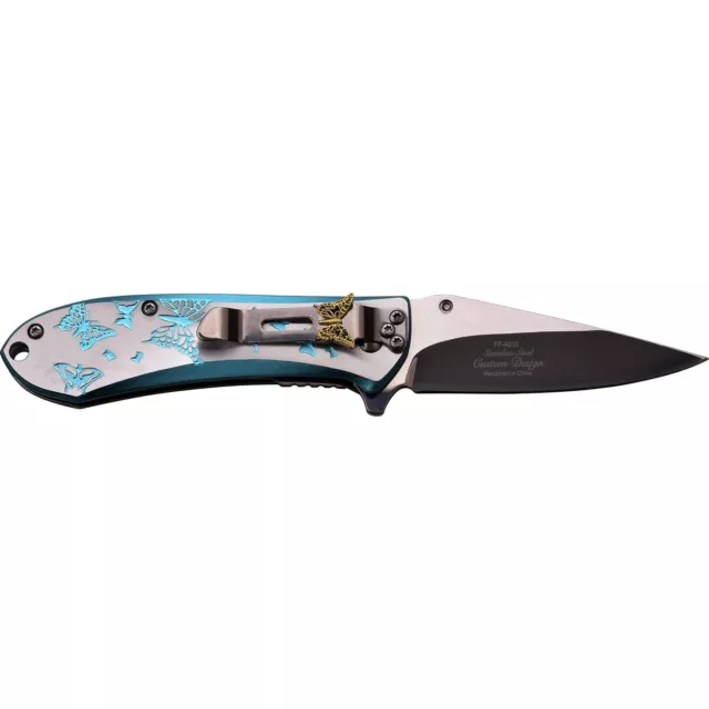 7" FEMME FATALE BLUE SPRING ASSISTED FOLDING POCKET KNIFE EDC Open Women Girl 2