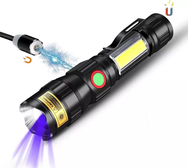 Torcia UV 365nm Ricaricabile Magnete USB, Torce Lampada di Wood LED Ultraviolett