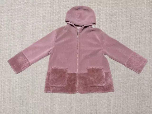 Koolaburra by UGG Women XL Pink Rose Full Zip Hooded Faux Fur Fuzzy Jacket Coat