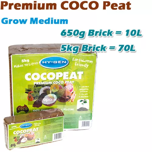 Hydroponics Hy-gen COCO Peat Media Brick 650g/5kg Low Salt Grow PH Stable Coir