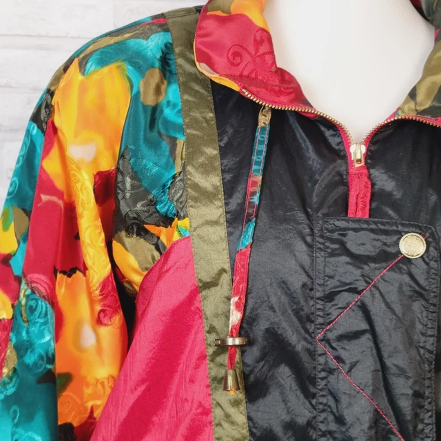 Womens Windbreaker Jacket autumn leaves 1980s over-sized Medium River Edge Sport 2