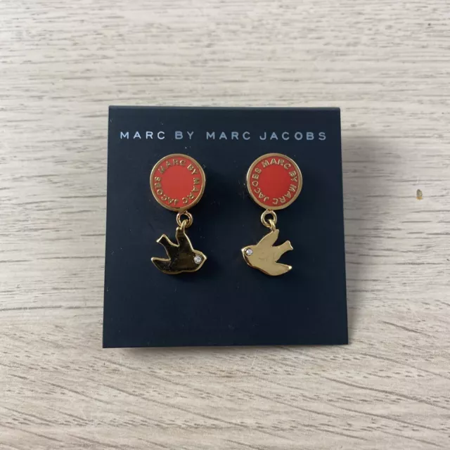 NWT Marc Jacobs Womens Flying Bird Dangle Earrings Gold/Red