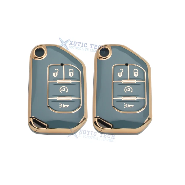 2Pcs Gray TPU Full Covered Remote Flip Key Holder Skin For Jeep Wrangler 2018-22