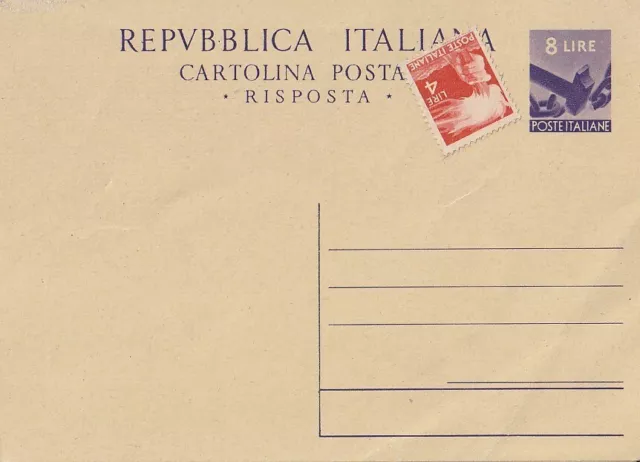 CARTOLINA POSTALE (Filagrano C 136 RISPOSTA) L. 8 viola-NUOVA+Francobollo 4 L.