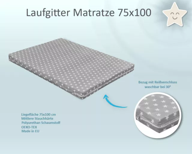 Laufgittereinlage Matratze Grey Stars für Laufgitter 75x100