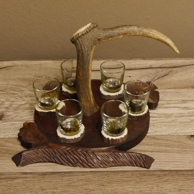 Aguardiente Proveedor Tallado Schnapsbrett H17 CM Gamo Barra Cornamenta Asa