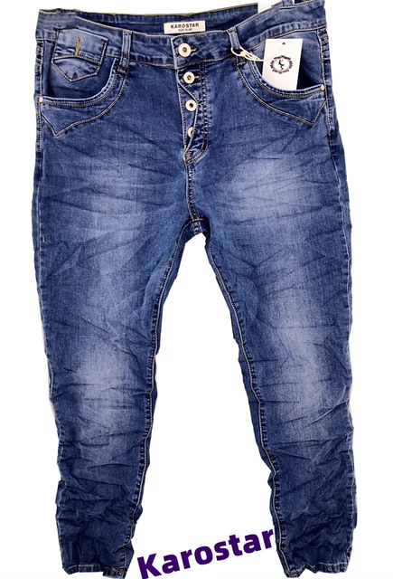 KAROSTAR Damen Jeans Hose Baggy Denim stretch Jeans Blau 38 40 42 44 46 48 NEU