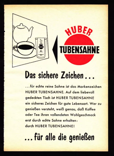 3w1075/ Alte Reklame - von 1960 - HUBER TUBENSAHNE