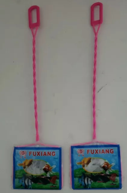(LOT OF 2)5"Quick-Net Aquarium Fish Net 10" Handle Fast/Safe Extra Strong PINK