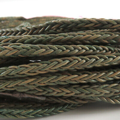 Cordón de cuero trenzado cuadrado | 3 mm - malla verde claro - cuero auténtico