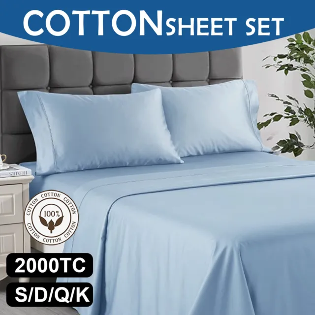 2000TC Egyptian Cotton Bed Flat Fitted Sheet Set Single/Double/Queen/King Size
