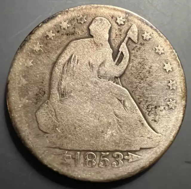 1853 Seated Liberty Half Dollar With Arrows and Rays 50C  90% Silver US Coin