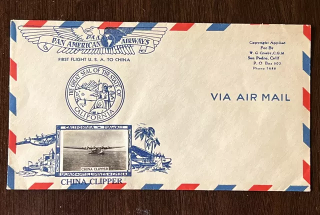 Pan American Us Cover First Flight China, Guam, Philippines China Clipper