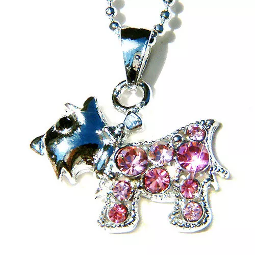 Pink Scottie WESTIE SCOTTISH DOG made with Swarovski Crystal Cute Puppy Necklace