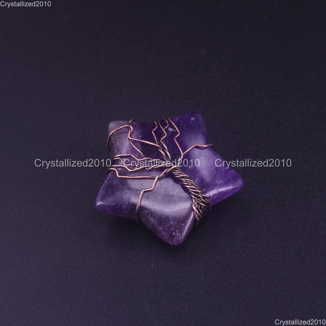 Natural Gemstones Star Handmade Wire Wrap Life Tree Healing Pendant Beads Copper