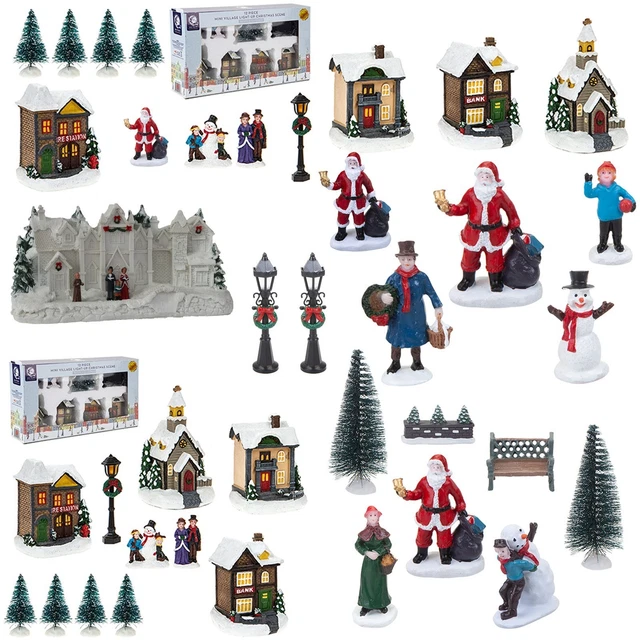 Set Di 26 Mini Alberi Di Natale E Figure Per Villaggio Natalizio, Con Pupazzo Di Neve, Renna E Panca, Decorazioni Da Tavolo - 2