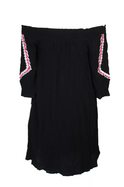 Design History Black Multi Embroidered Off-The-Shoulder Smocked Shift Dress S 2