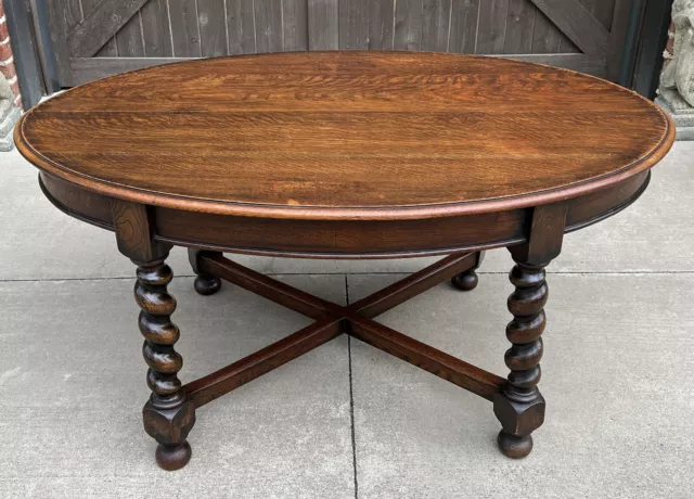 Antique English OVAL Dining Table Breakfast Game Table Barley Twist Oak 1930s