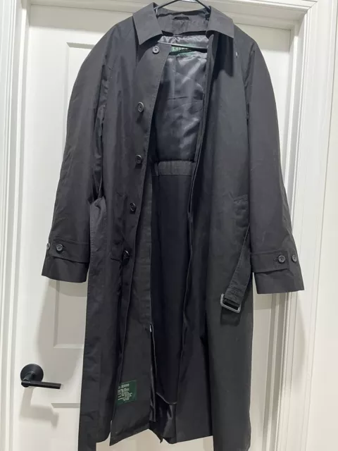 Ralph Ralph Lauren Men’s Trench Long Coat Size 42L Black Belted Polyester Lined