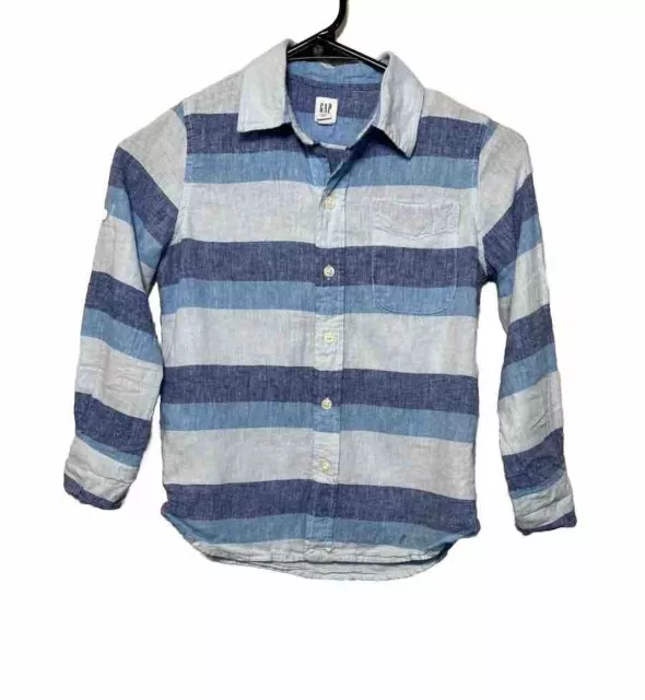 GAP KIDS shirt sz S regular collared striped blue linen blend long sleeve button