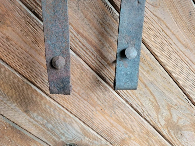 19c Antique Hand Wrought Forged Iron Barn Door Strap Hinges 24 3/4" 2