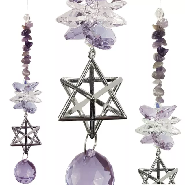 crystal suncatcher merkaba, amethyst gemstone rainbow hanging prism gift