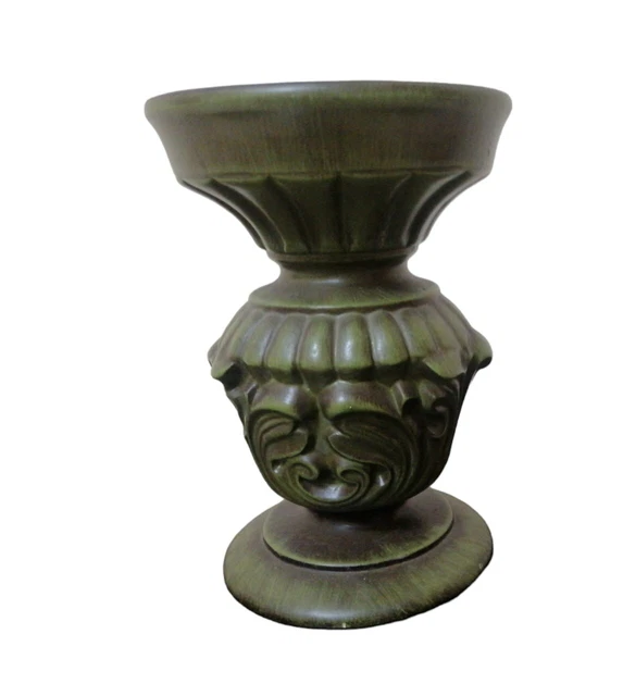 Pottery pedestal pillar flower vase Candle holder In green Column Ornate Ceramic