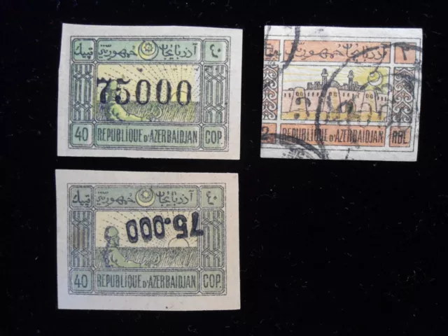 1922 Azerbaijan Stamps Surcharges on Stamps of 1919 Lot of 3 Mint & Used