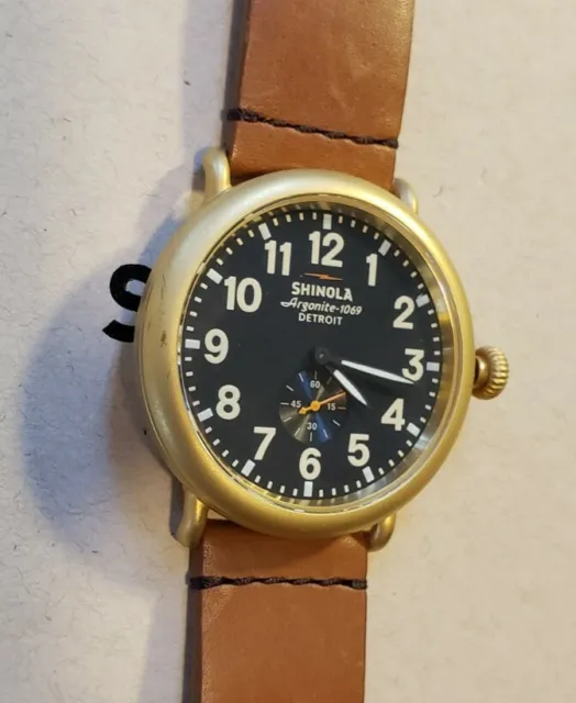 Shinola Runwell S0100014 Watch with 47mm Black & golden face & Tan Leather Band.
