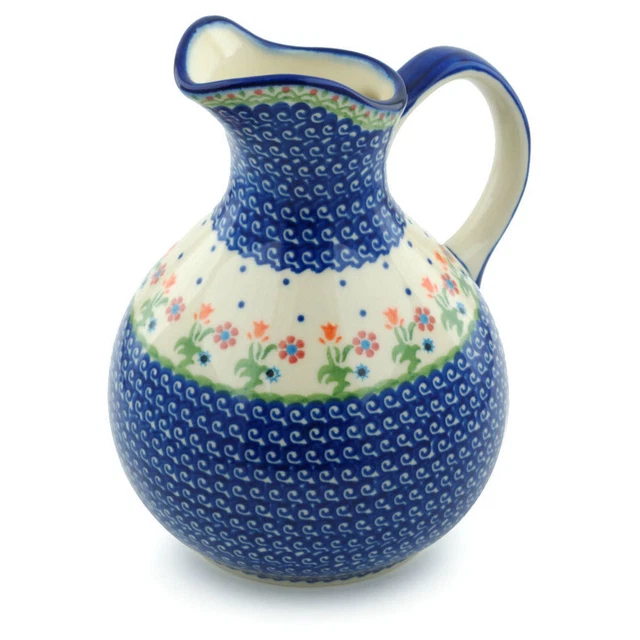 Polish Pottery Pitcher 10 Cup Spring Flowers