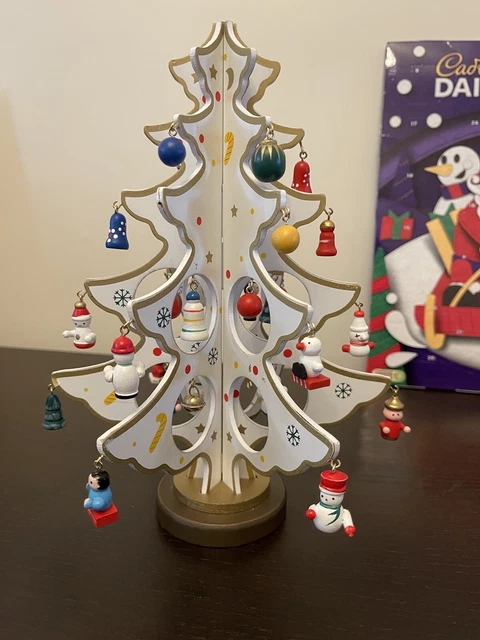 Vintage Christmas Wooden Ornament Christmas Tree With Hanging Ornaments *flaws* 3