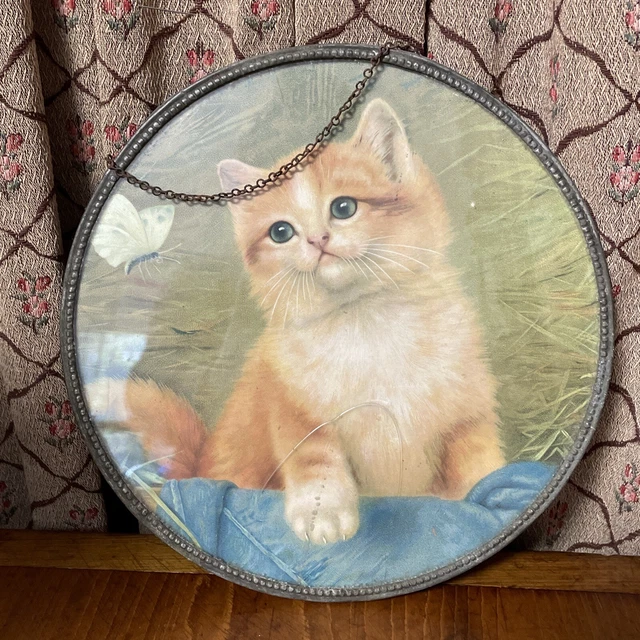 Stove Pipe Cover Kitten Antique Frame 9 1/2" Round Chain Butterfly Blue Jeans