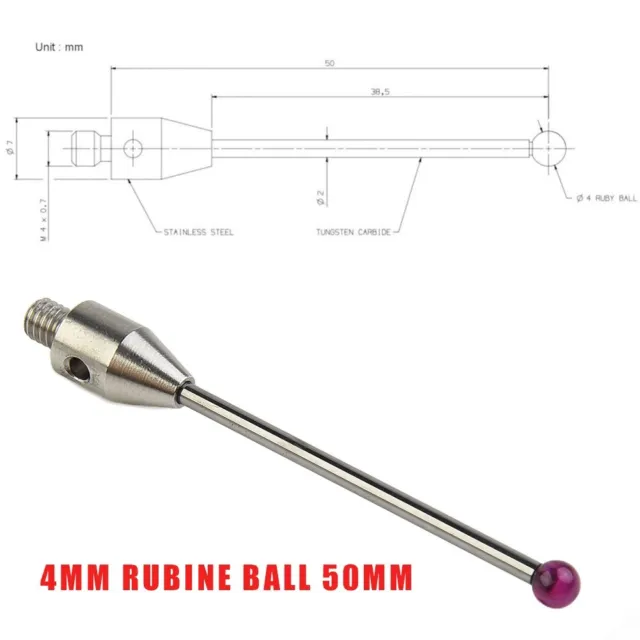Touch-Probe Styli M4 Thread 4mm Rubine Ball 50mm Long CMM-Stylus A-5003-4799