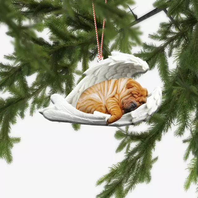 Shar Pei Dog Sleeping Angel Car Ornament, Shar Pei Dog Angel Wings Ornament