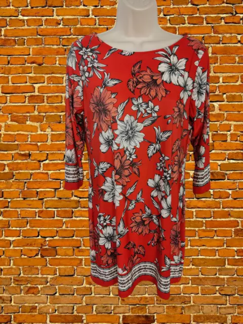 Womens Wallis Size Medium M Red Floral Print Long Sleeve Mini Party Casual Dress