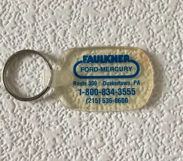VINTAGE DEALER KEYCHAIN FAULKNER FORD MERCURY Key Fob Ring QUAKERTOWN