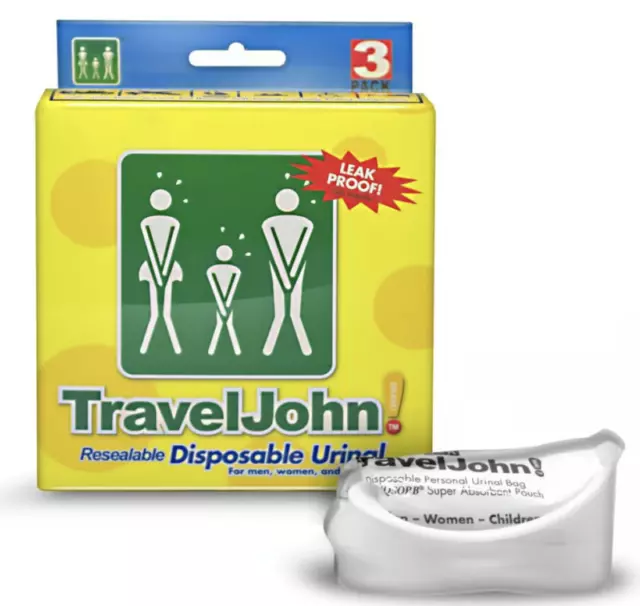 TravelJohn Resealable Disposable Urinal - Pack of 3