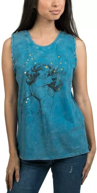 Wonder Woman Womens Mineral Wash Braided Blue Tank Top Shirt New M, L, XL