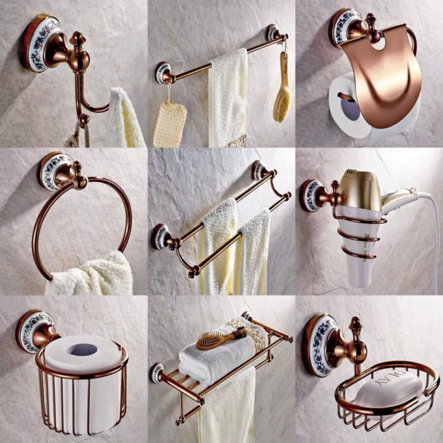 Rose Gold Copper Brass Bathroom Accessories Set Bath Hardware Towel Bar mset012