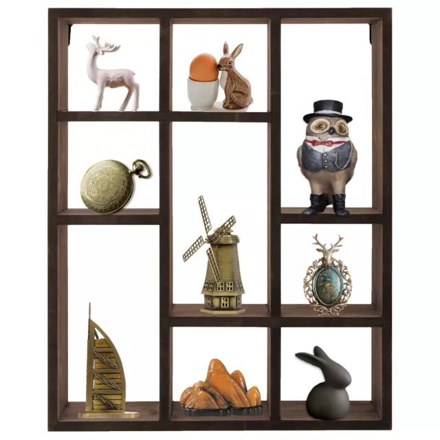 9 Compartment Shadow Box Display Shelf/Organizer for Wall/Tabletop Dark Brown