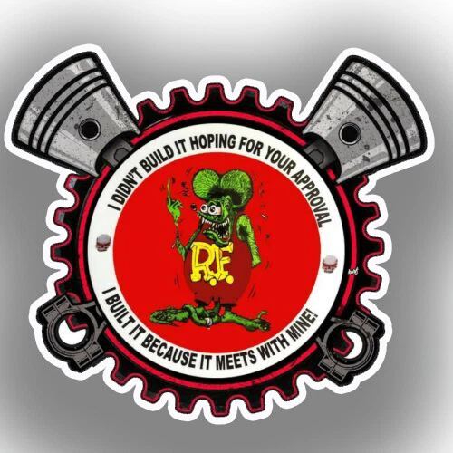 2-Pack Hot Rod Lady Lucky Rat Fink Stickers – Motorcycles Tools Guns – 3M Glossy