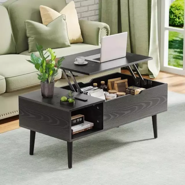 39" Modern Lift Top Coffee Table with Storage Shelf and Hidden Compartment,Black