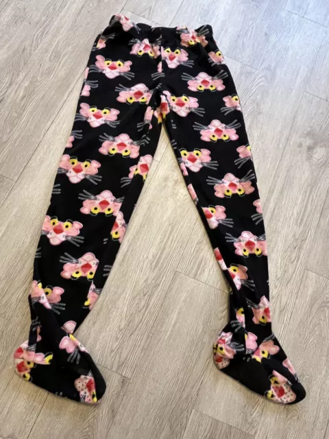 Pink Panther Pajama Bottoms Footed !! Women's Medium M Pink Black elastic fleece