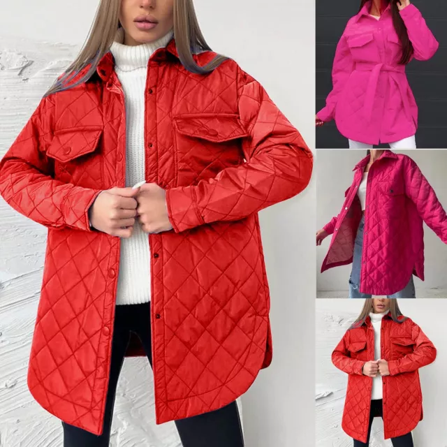 3xl Womens Coat Loose Jacket With Belt Lapel Rhombic Lattice Long Cotton Warm