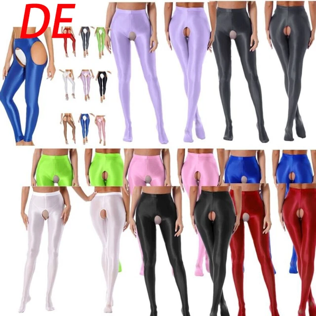 Damen Strapsstrümpfe Glänzend - Ölige Glanz Strumpfhose Mit Offenem Schritt