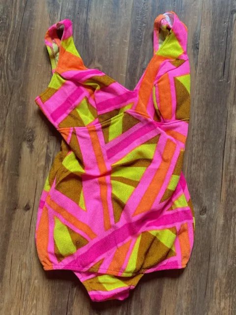 Vintage 1960s 1970s Bathing suit bright psychedelic colors. Perfect condition!