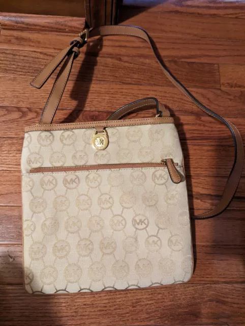 Michael Kors Crossbody Purse Tan And Brown MK Pattern Used Once